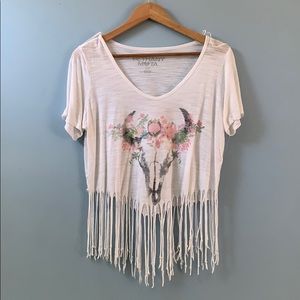 White Frill crop top with festive bull